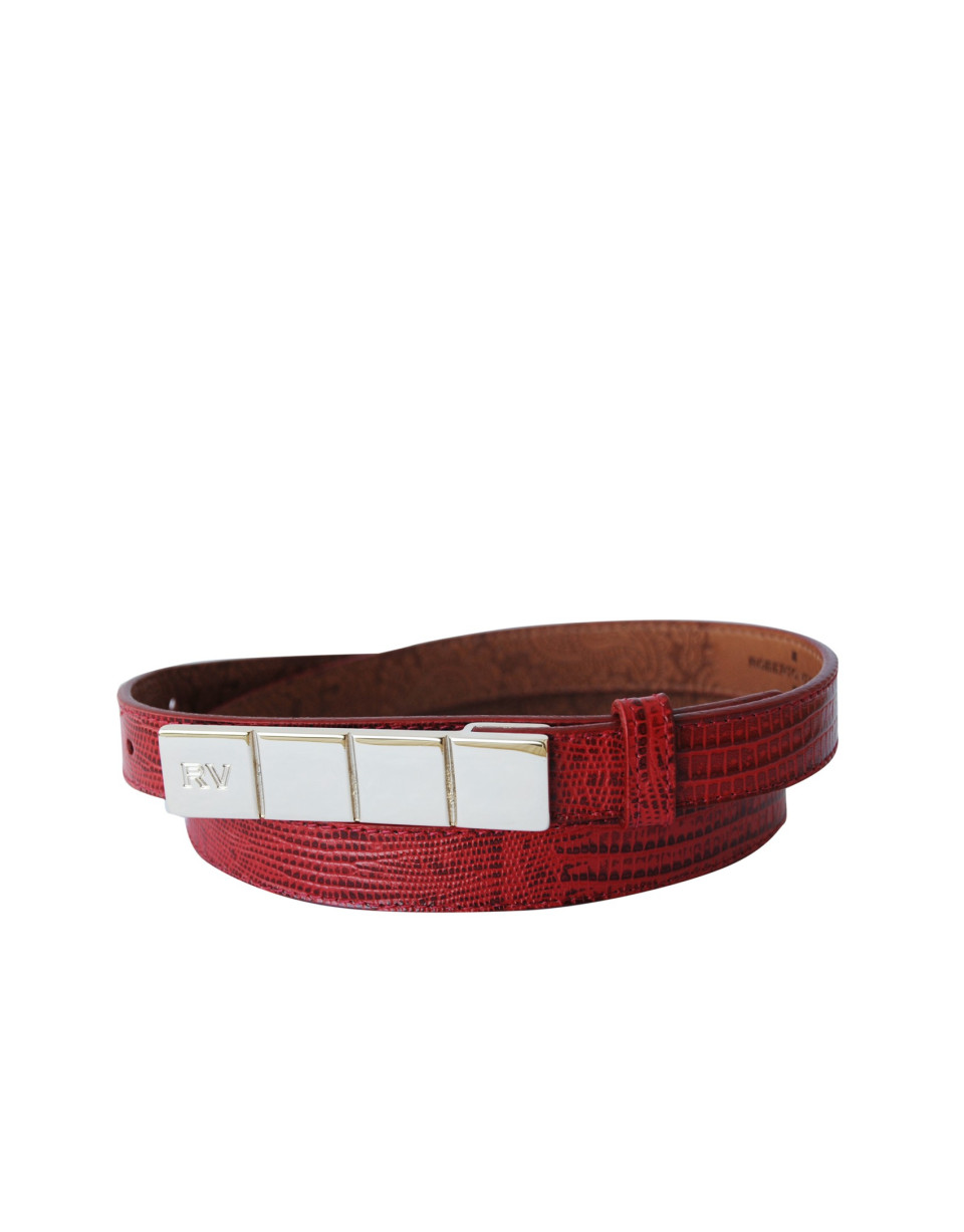 Red narrow belt golden buckle