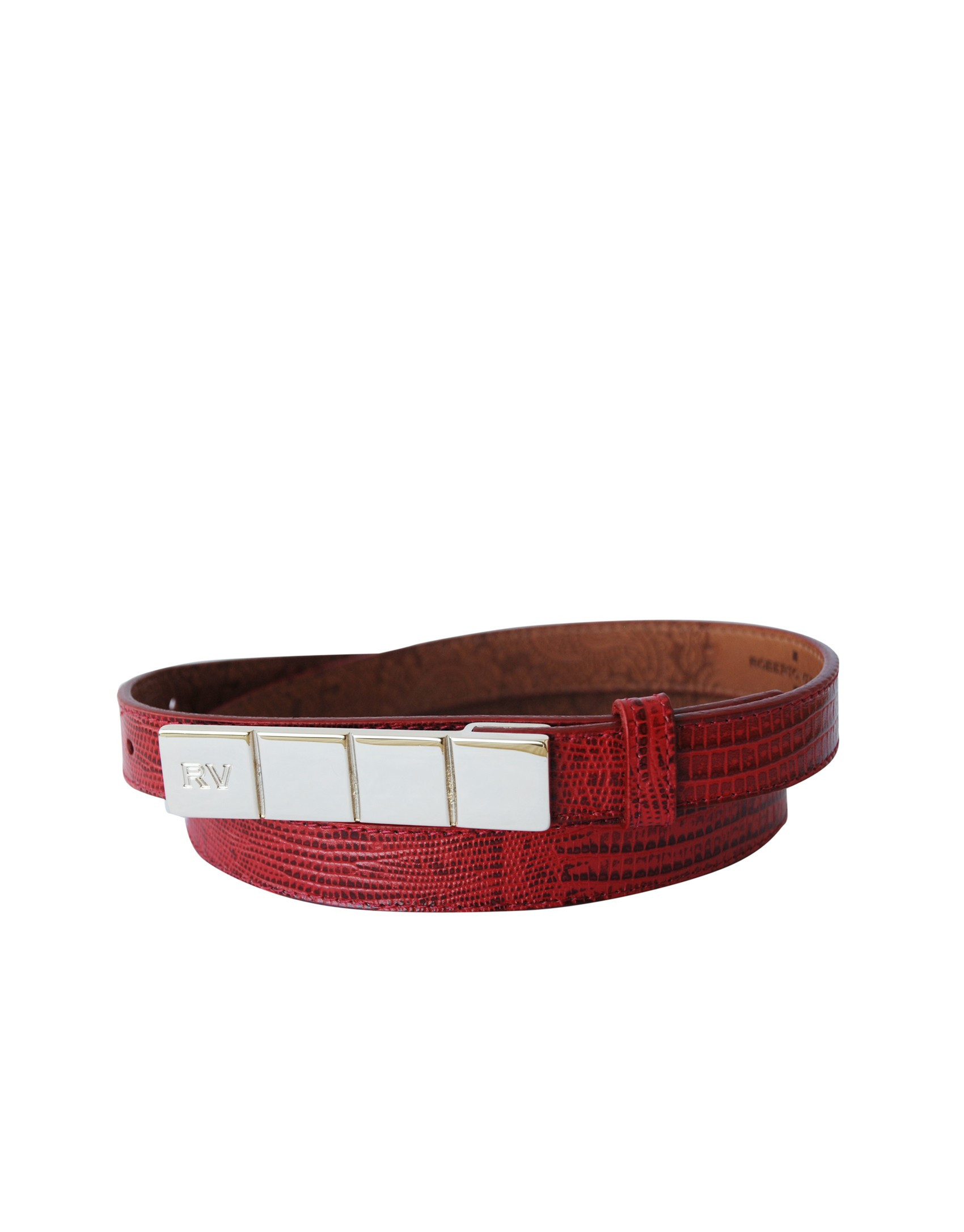 Red narrow belt golden buckle