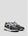 Gray running shoes with track sole