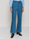 Blue denim wide pants with 4 pockets