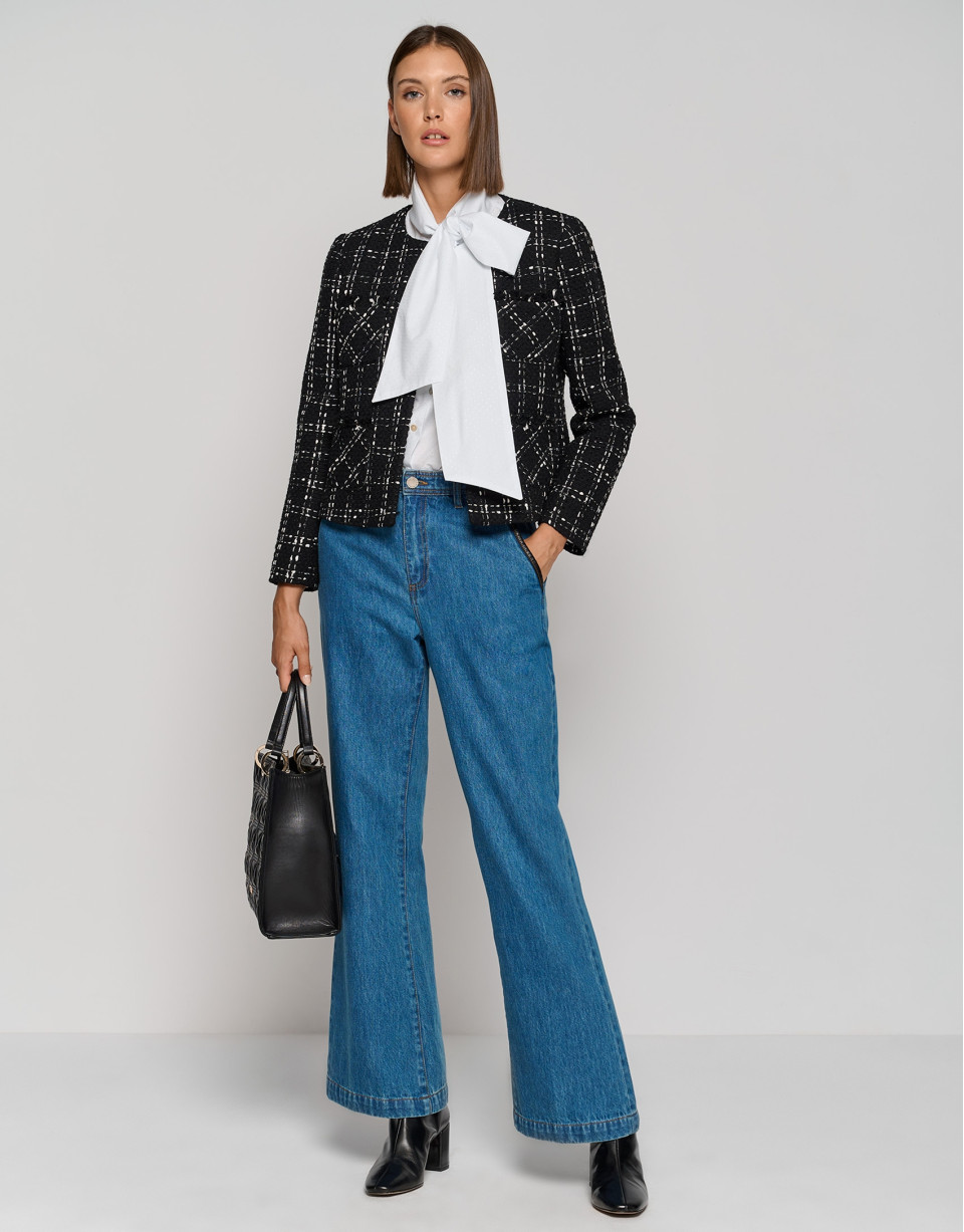 Blue denim wide pants with 4 pockets