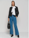 Blue denim wide pants with 4 pockets