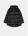Black quilted windbreaker with hood and side slits 