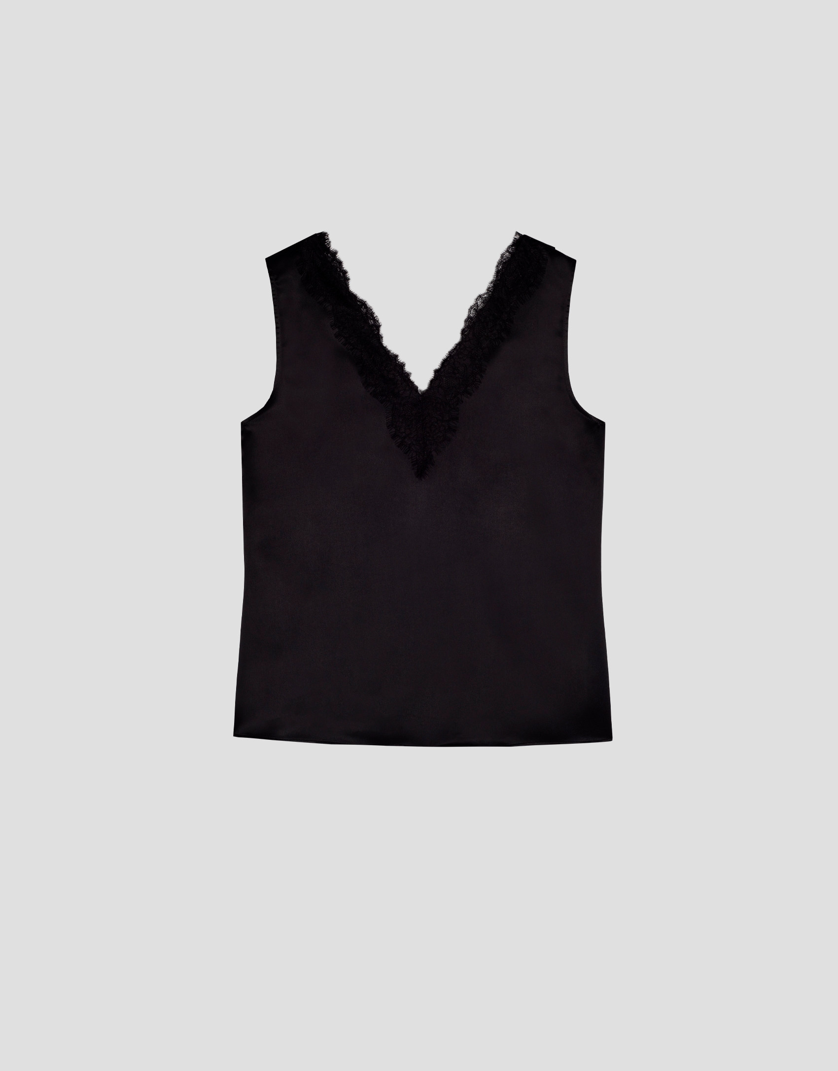 Top negro escote pico con encaje - Mujer | Roberto Verino