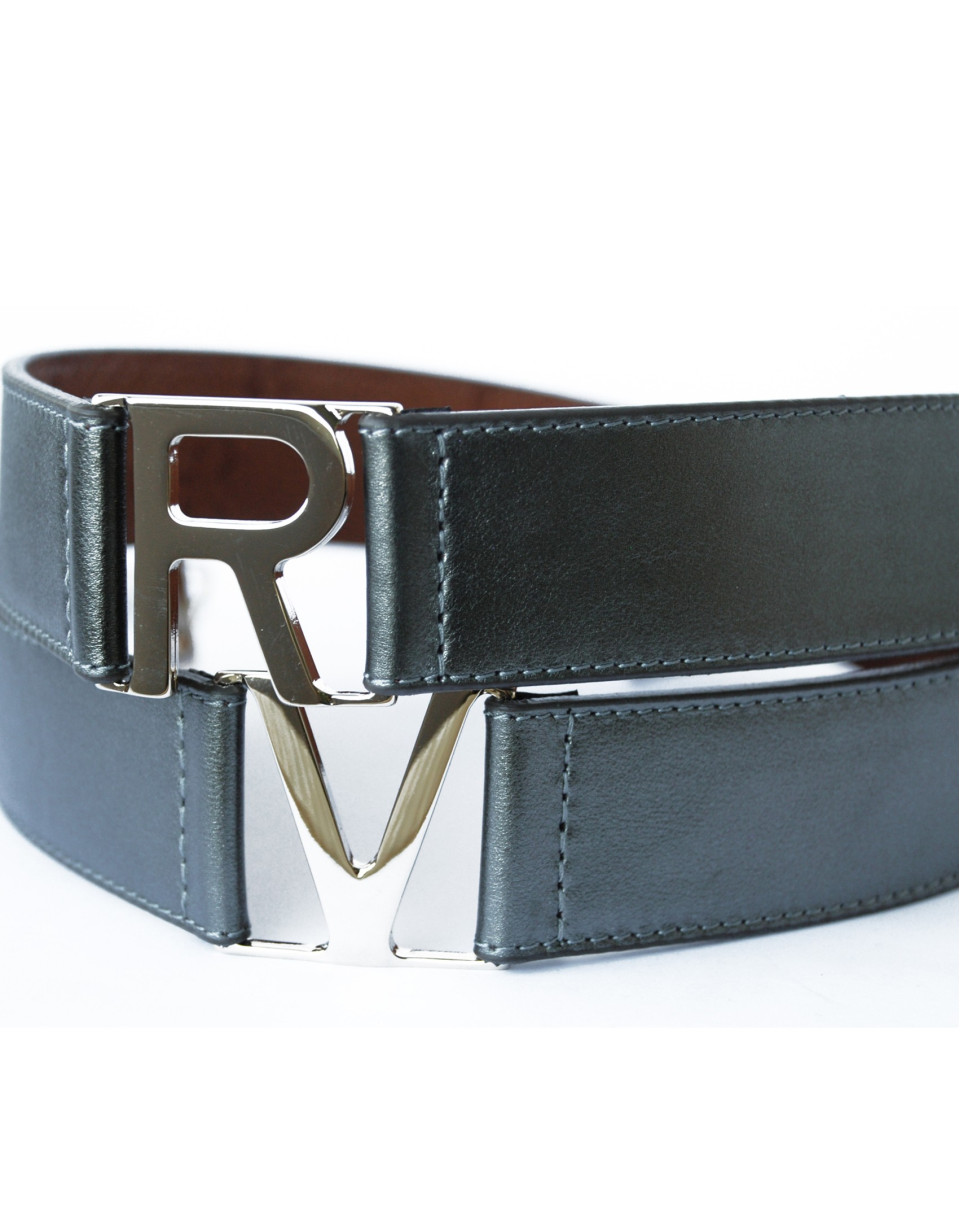 Wide grey leather belt