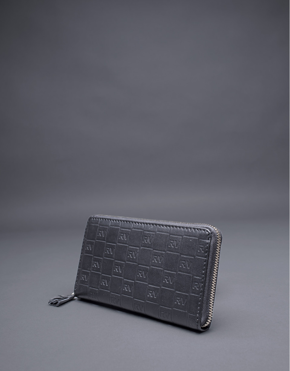 Black leather wallet embossed RV