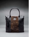 Black napa Orlando Soft bag with embossed brown fantasy fur flower 