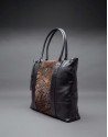 Black napa Orlando Soft bag with embossed brown fantasy fur flower 