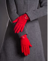 Knit gloves with trimming and brown leather bow 