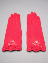 Knit gloves with trimming and brown leather bow 