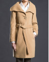 Camel overcoat with fur collar