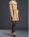 Camel overcoat with fur collar