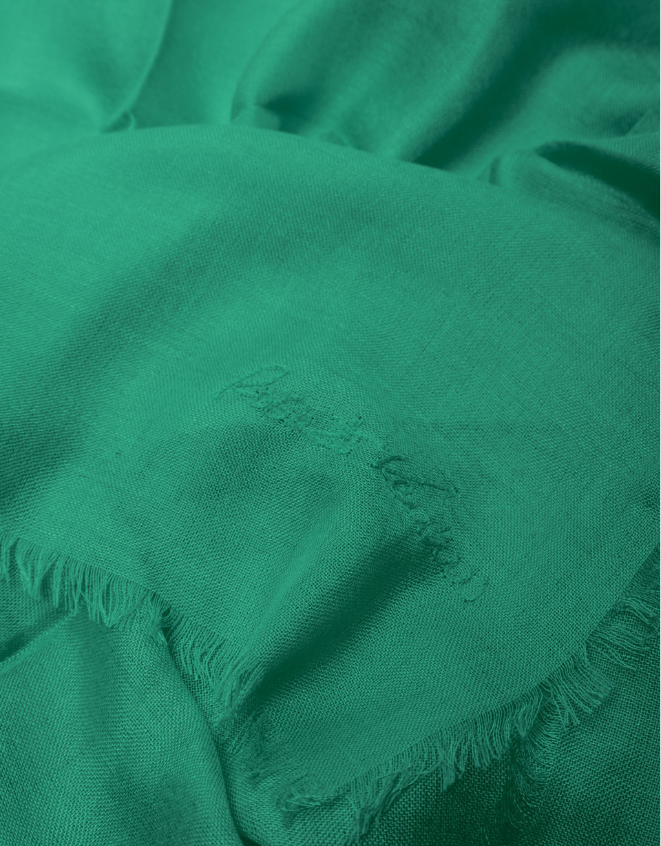 Green rayon foulard with embroidered RV logo