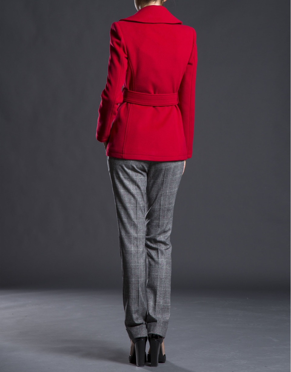 Double-breasted red jacket with belt