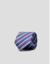 Corbata seda azul con rayas en blanco, celeste y fucsia