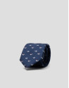 Navy blue silk tie with whale design
