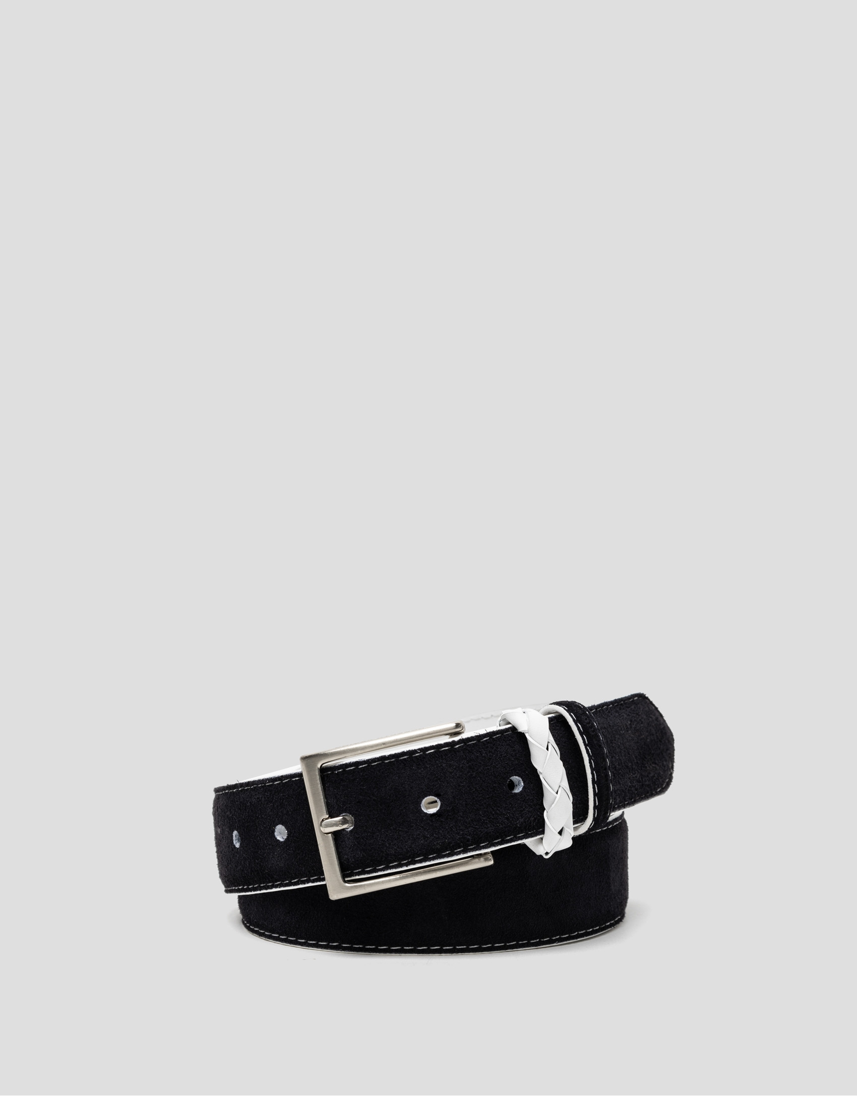 Navy blue suede belt with white contrasts  | Roberto Verino
