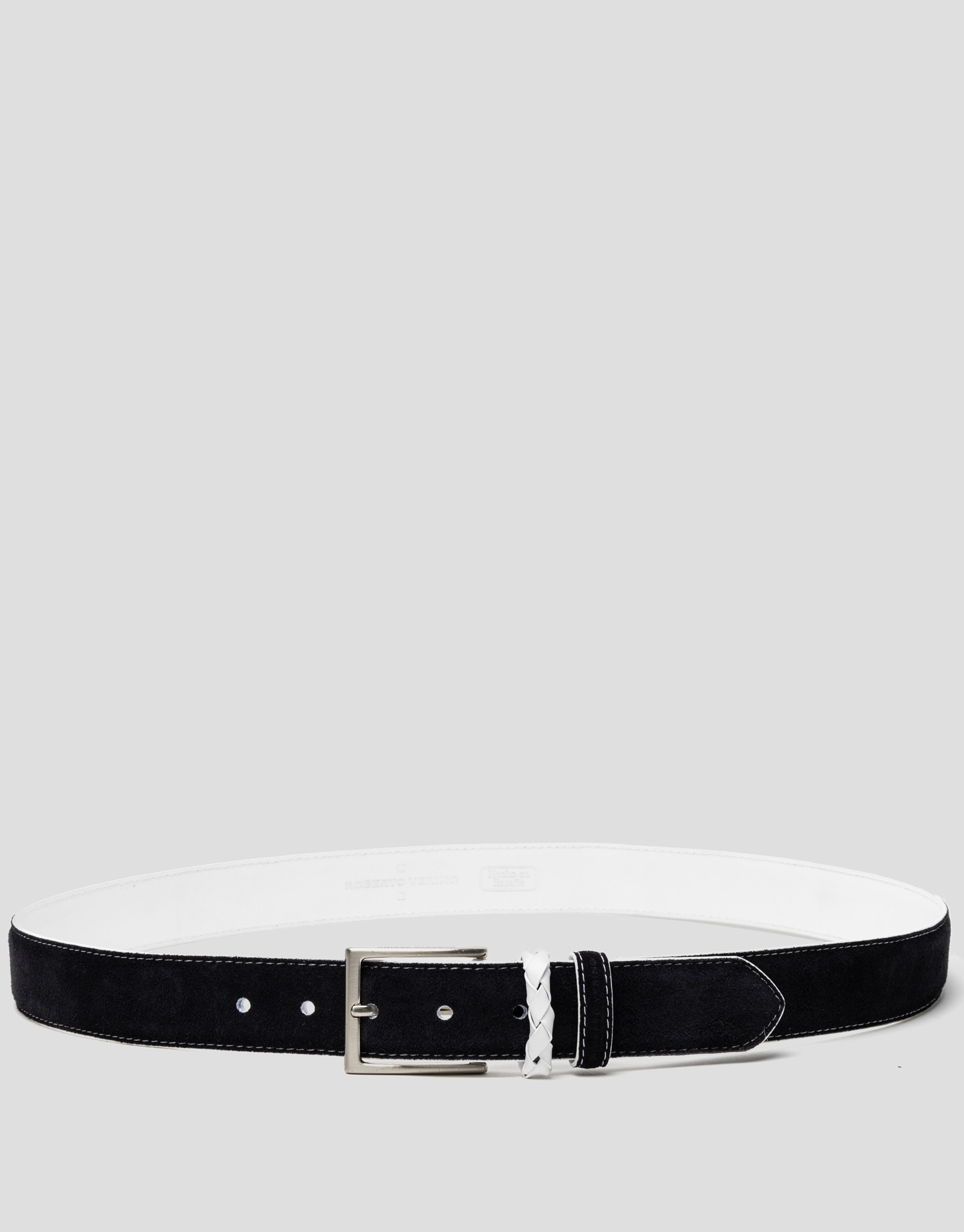 Navy blue suede belt with white contrasts  | Roberto Verino