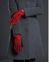 Black knit gloves with red embossed suede 
