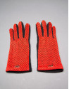 Black knit gloves with red embossed suede 