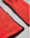 Black knit gloves with red embossed suede 