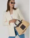 Bolso Satchel Telma beige y piel cuero