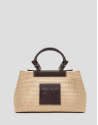 Bolso Satchel Telma beige y piel cuero