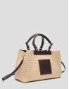 Bolso Satchel Telma beige y piel cuero