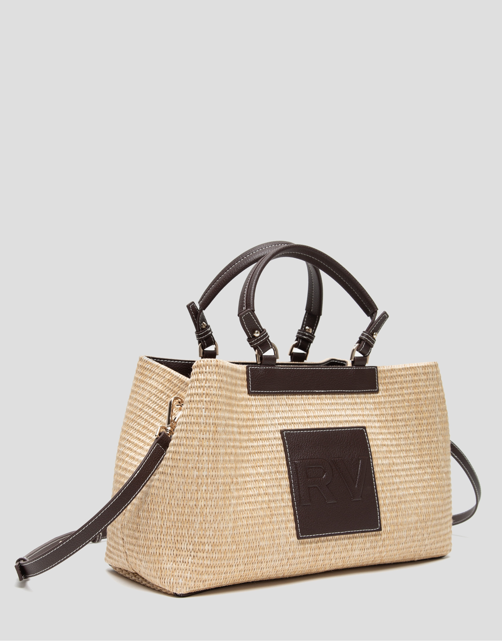 Bolso Satchel Telma beige y piel cuero