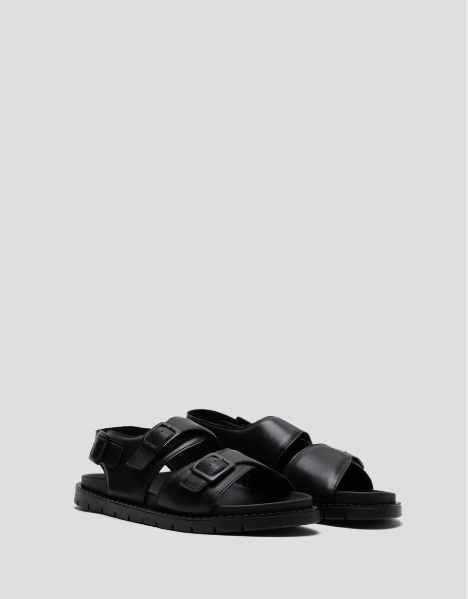 Men's black leather strappy sandals
