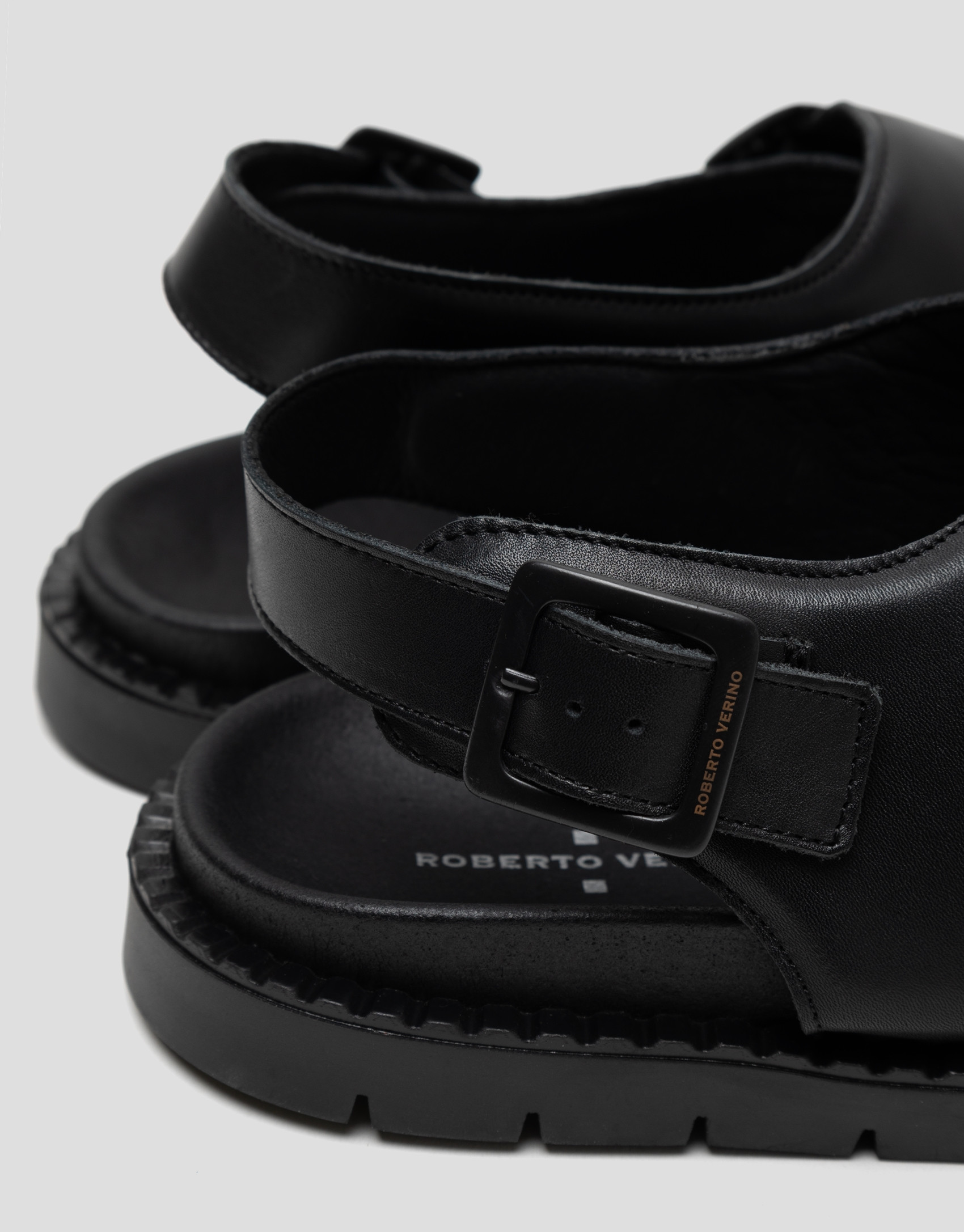Men's black leather strappy sandals