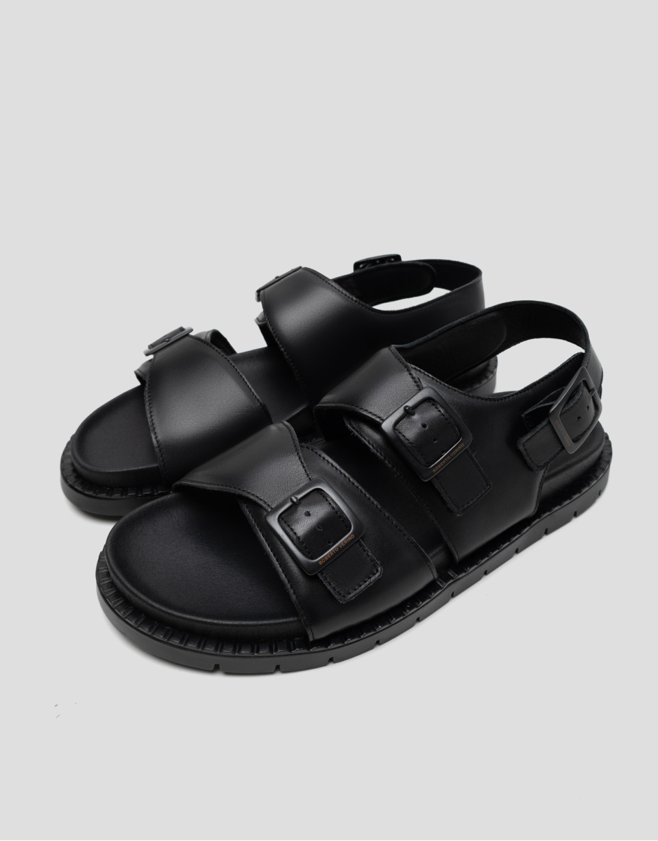 Men's black leather strappy sandals
