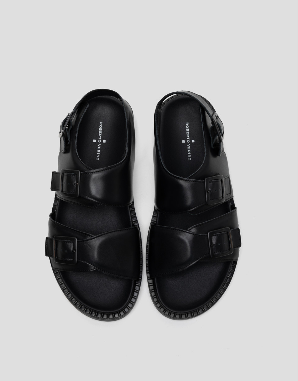 Sandalia masculina tiras piel color negro