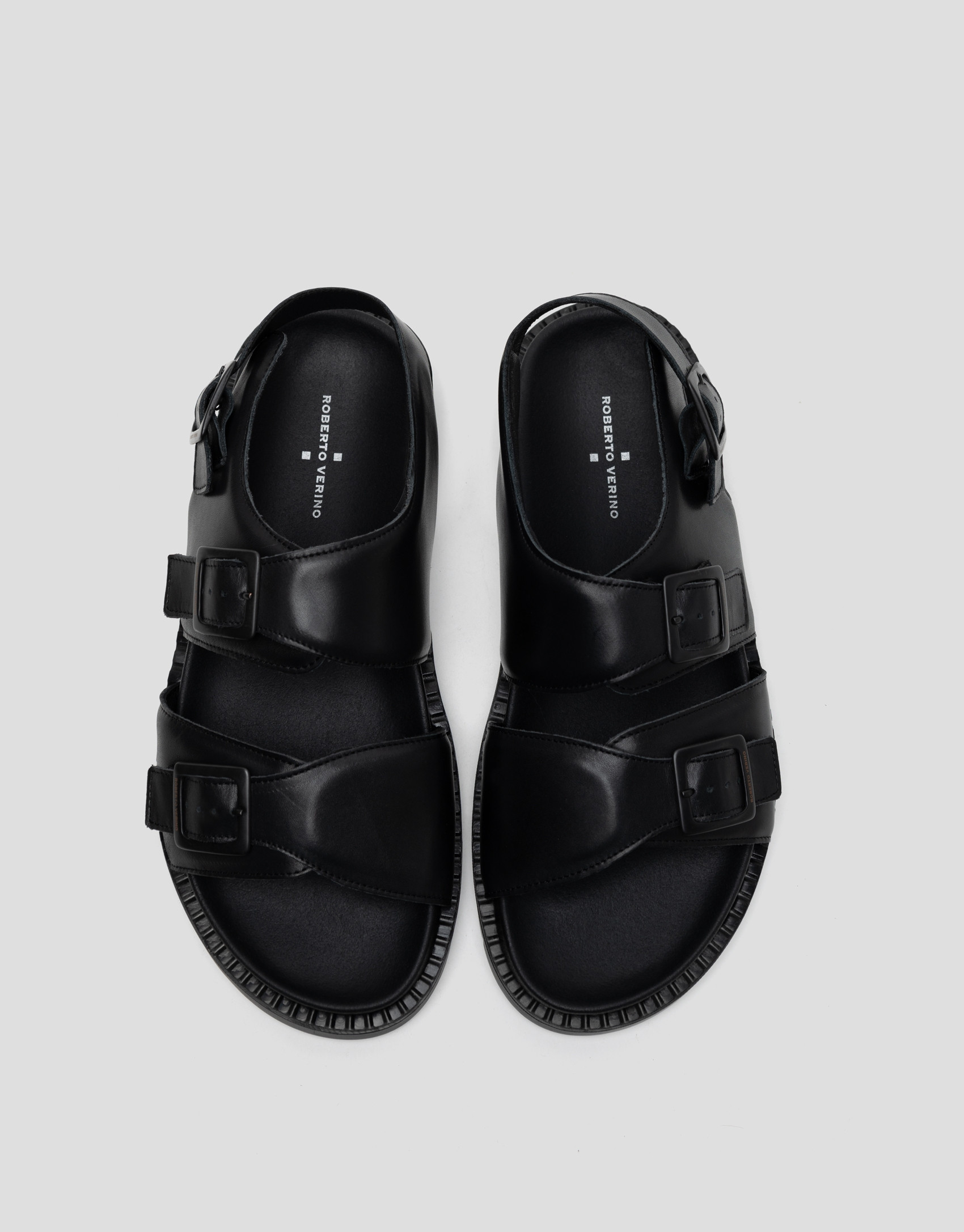 Men's black leather strappy sandals