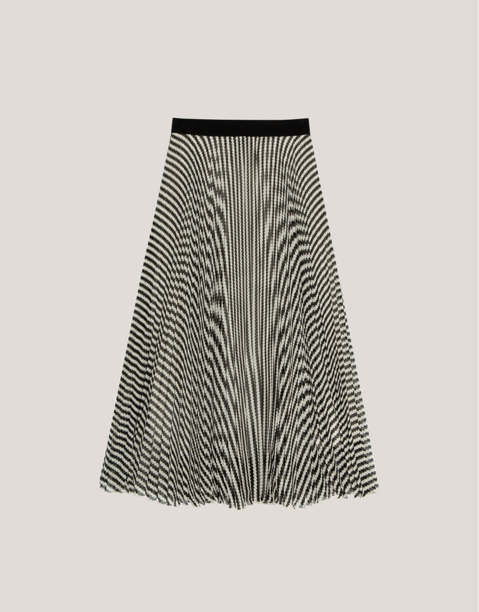 Falda midi plisada estampado óptico negro | Roberto Verino