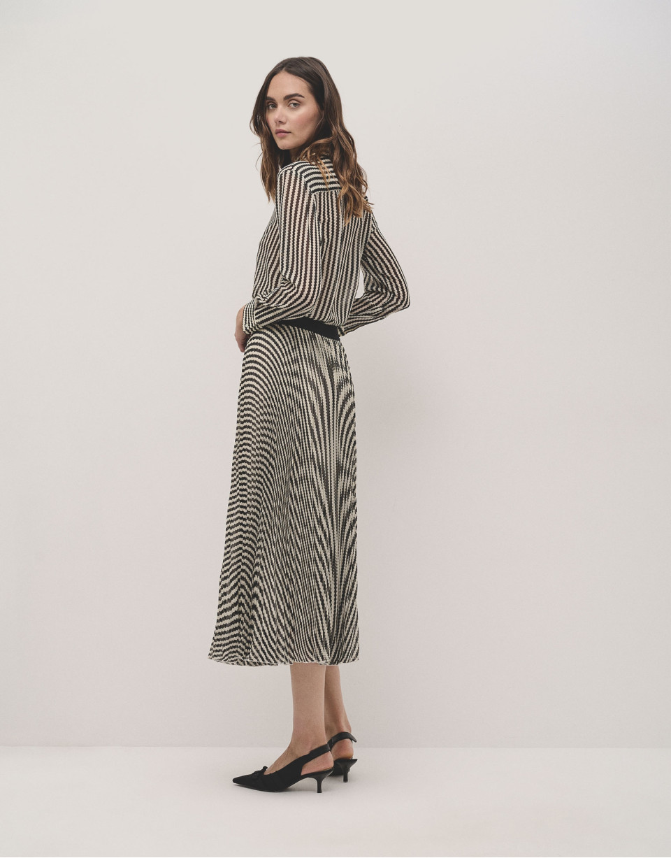 Black optical print pleated midi skirt - Woman | Roberto Verino