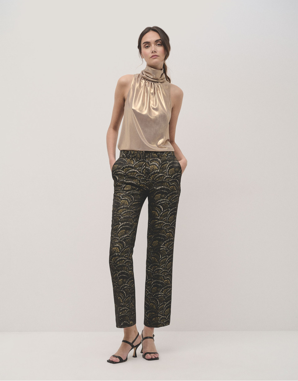 Straight jacquard golden waves pants - Woman | Roberto Verino