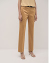 Mustard straight cotton satin pants - Woman | Roberto Verino