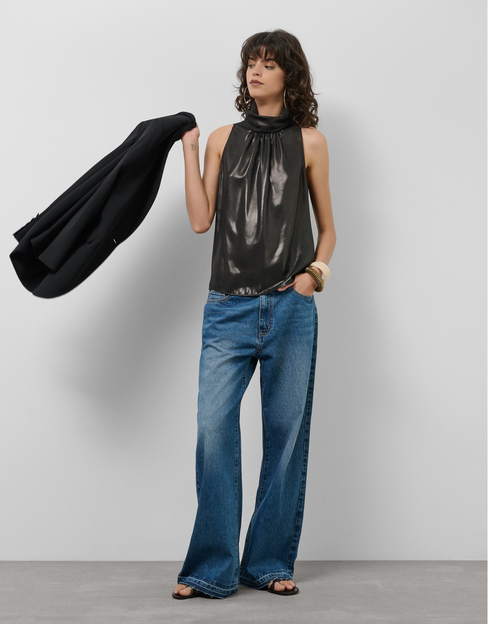 Black lamé halter neck top - Sale - SS2025 | Roberto Verino