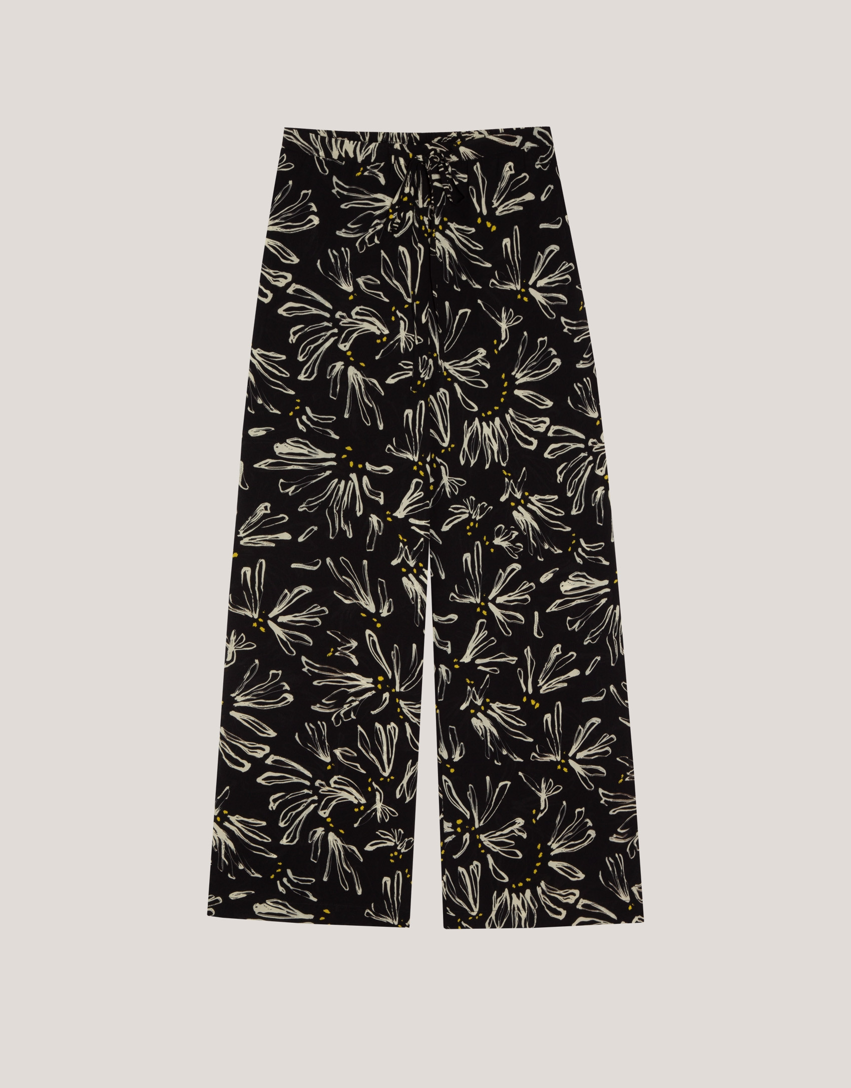 Pantalón palazzo negro estampado flores beige | Roberto Verino