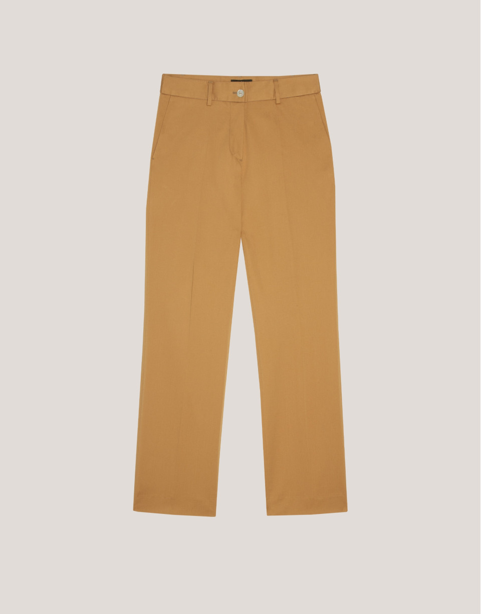Mustard straight cotton satin pants - Woman | Roberto Verino