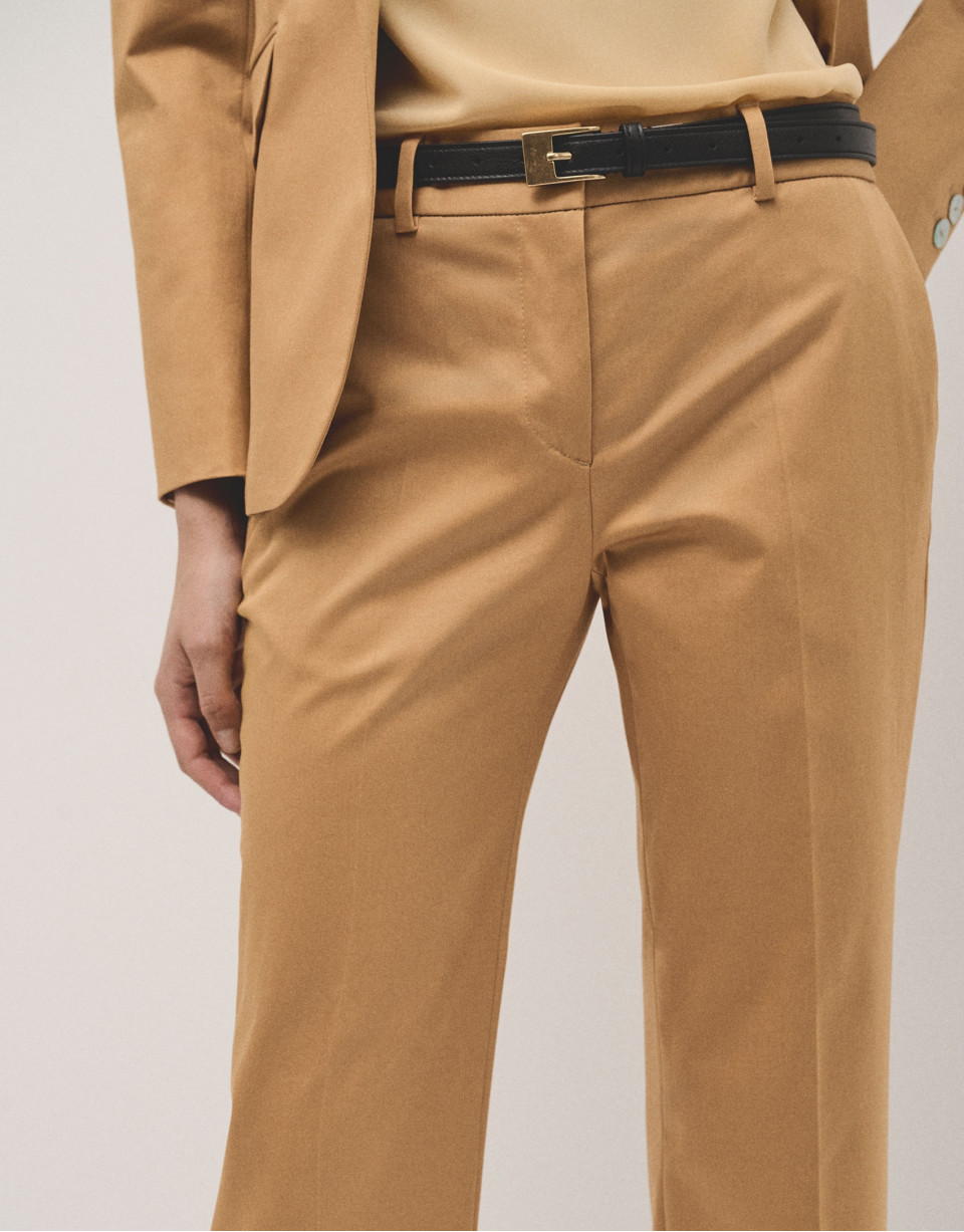 Mustard straight cotton satin pants - Woman | Roberto Verino