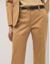 Mustard straight cotton satin pants - Woman | Roberto Verino