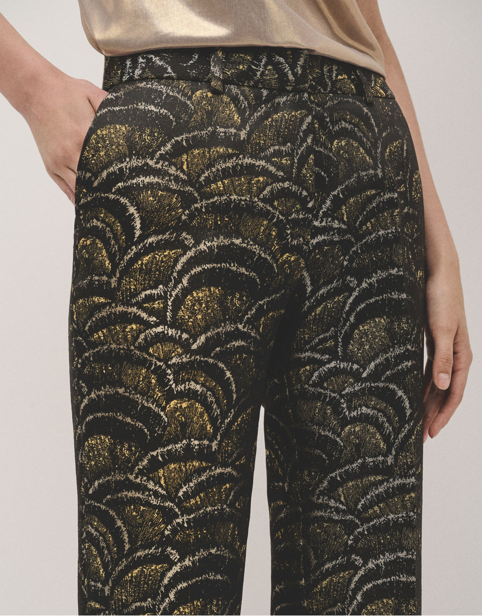 Straight jacquard golden waves pants - Woman | Roberto Verino