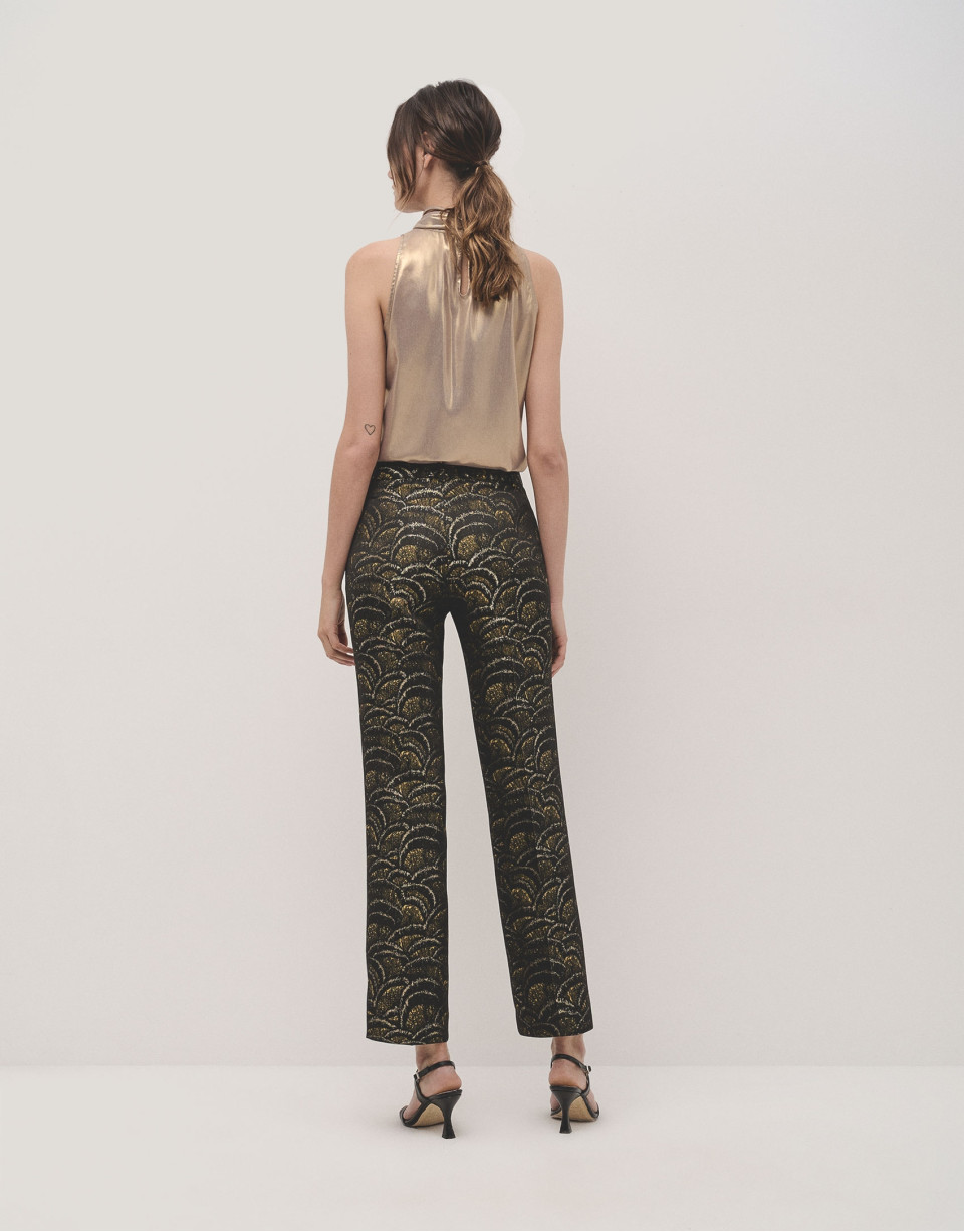 Straight jacquard golden waves pants - Woman | Roberto Verino