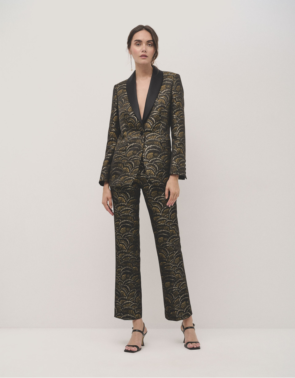 Straight jacquard golden waves pants - Woman | Roberto Verino