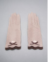 Knit gloves with trimming and brown leather bow 