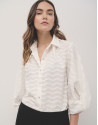 White oversize fil coupé blouse with waves | Roberto Verino