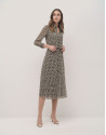Shirtwaist midi dress with brown geometric print | Roberto Verino