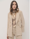 Beige double-breasted blazer in double crepe  | Roberto Verino